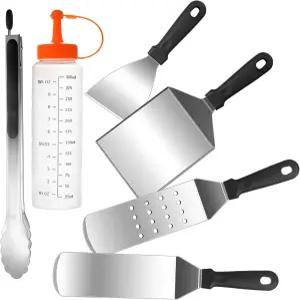 블랙스톤용 6pcs 그리들 액세서리 키트 헤비 듀티 스테인리스 스틸 도구 주걱 세트 상업용 등급 플랫 탑