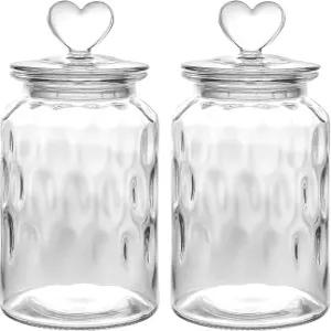 WHJY 장식 하트 모양 텍스처 유리병 각각 2 45온스 세트 뚜껑으로 밀폐 사탕 간식 선물용으로 완벽합니다