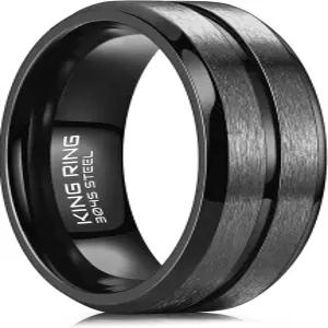 킹 링 8mm 플랫 라인 매트 라인이 두 개 있는 남녀용 울트라 폴리싱 스테인리스 스틸 밴드 미국에서