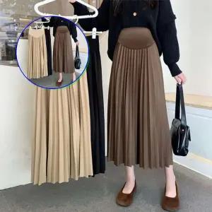쌍문상회 편안한 임산부스커트 플리츠 롱 하이웨스트 밴딩 복대형
