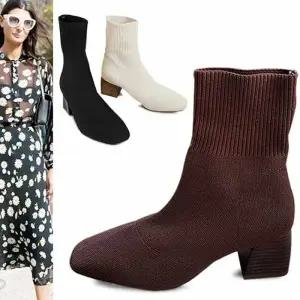 [카미엣뮤즈]미들힐 니트 앵클 부츠_KM21w089