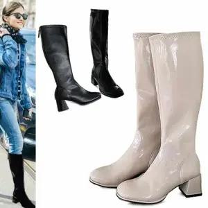 [카미엣뮤즈]에나멜 미들힐 롱부츠_KM21w084