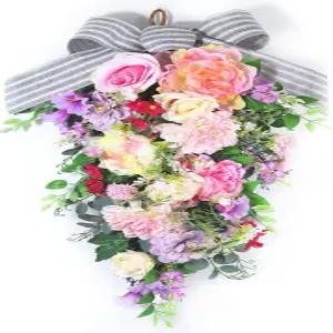 현관문 벽 창문 계단용 24인치 불이 켜진 봄 모란 스웩 u2013 인공 눈물방울 화환 여름 장미 장식용 가정용