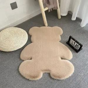 (브라운) 발매트 폭신 매트 카페트 곰돌이 장모 러그(45x60cm)