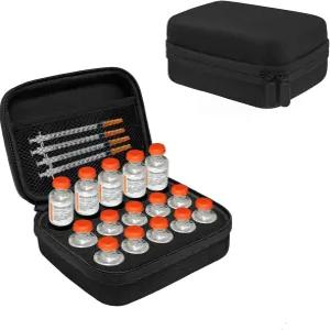 ICIMBI 15-슬롯 인슐린 바이알 케이스 홀더 표준 10ml U-100 냉장고용 보관 메쉬 백이 있는 스너그 및 안전