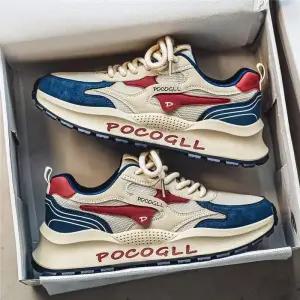 남성 통기성 여름 스포티 캐주얼 슈즈 슬립온 고무 밑창 라운드 토 두꺼운 유행하는 올드-대드 스타일 메쉬