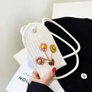 미니 크로스백 뜨개질 핸드폰 귀여운 가방 1화이트