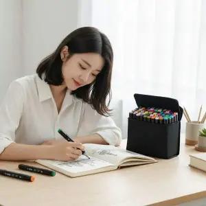 80색 60색 트윈 마카펜 세트 전문가용 미술 채색 드로잉펜 파우치