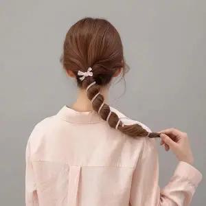 [콩심팥심]리본 헤어핀 스프링 머리끈 땋은 머리 스타일링 포니테일 고무줄