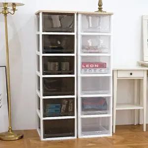 [보노하우스]어반 우드상판 베이직 서랍장 6단 (화이트/투명/다크투명)