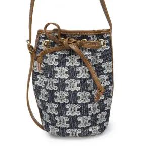 [명품]  카멜 네이비 트리오페 엠브로이더리 드로우스트링 마이크로 버킷백