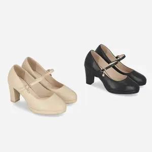 [엘칸토]여성 양가죽 메리제인 메달장식 가보시 힐 펌프스 8cm LCWD78U413_YS