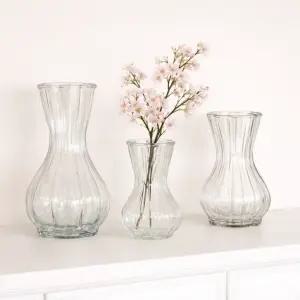 인테리어 유리 화병 생화 조화 라인 투명 플리츠 웨이브화병