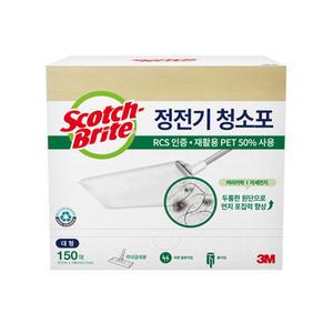 3M 스카치브라이트 정전기 청소포 리필 재활용 PET 대용량 150매 (대형)