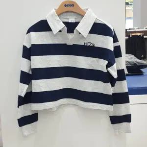 [에스핏]주니어 키즈 스트라이프 크롭 카라 티셔츠 아동 긴팔 티셔츠 SJY509-FKYT16_DG