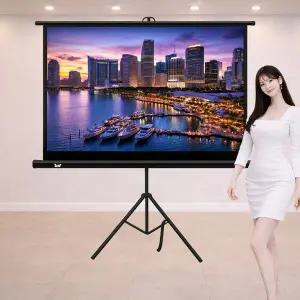 [태리]빔프로젝터 스크린 16:9 와이드 빔스크린 80인치 삼각대 일체형 유압 족자 가정용 캠핑용 휴대용