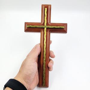벽걸이 원목 황동 십자가