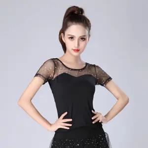 여성 스팽글 반팔 라틴댄스 상의 밸리 라인 공연 여자