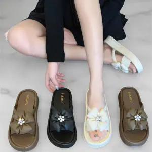 [하프클럽/]여자 리본 스트랩 실내화 큐빅 폭신 슬리퍼