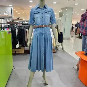 시슬리/애플아울렛/허리 밴딩 벨티드 데님 롱 원피스 SAOPC6531