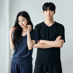남녀공용 V넥 모달 홈웨어 상하의 세트 여름 냉감 쿨 파자마 반팔 반바지 커플 잠옷 MY28