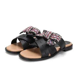 [BABARA][본사운영] 바바라 소가죽 베이직 에스닉 리본 포인트 여성 샌들1cm_BBF333BK