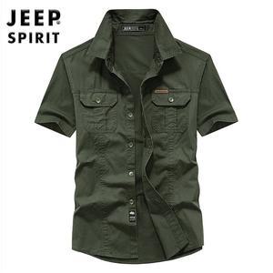 JEEP SPIRIT 남성용 여름 얇은 아웃도어 카고 반팔셔츠 대형 사이즈