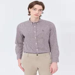 헤지스 남성 24FW [반값세일][스테디셀러] 버건디 체크 면 긴팔캐주얼셔츠 WHSH4C403D2