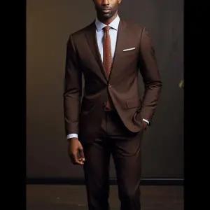 남성용 다크 다크 브라운 정장 세트 정장 싱글 브레스트 노치 라펠 남성 세트 슬림 데일리 스마트 캐주얼