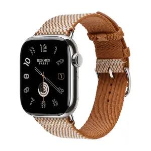 Apple Watch Hermes 11 GPS + Cellular 42mm 실버 티타늄 케이스 그리고 골드/에크류 Toile H 싱글 투어