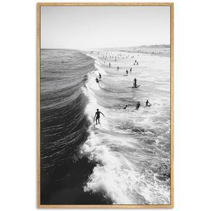 블랙 오션 페인팅 비치 웨이브 캔버스 풍경 월 아트 추상 그림 씨스케이프 서핑 포스터 사진 거실 침실용 16x24인치 프레임 없음