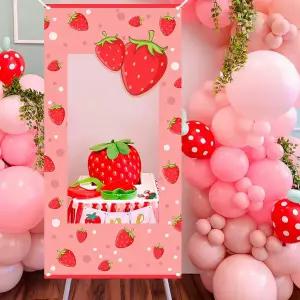 딸기 포토존 배경 현수막 유치원 어린이집 봄 행사 촬영 핑크 테마 포토 부스 프레임 소품 아기의 첫 번째