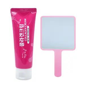 웰빙헬스 예쁜얼굴 콜라겐크림 튜브형 90g+핑크 손거울 주름개선 피부탄력 크림