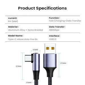 4.0 직각 와이어 90 도 데이터 케이블 100W PD 고속 충전 라인 USB A to C타입 노트북 휴대폰용