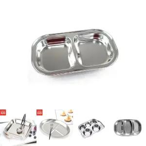 화인스텐간식접시판2구유아용/나눔/접시/유아/식기/스텐/간식/찬기/트레이/그릇/스테인레스/식판/급식용