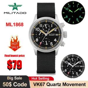 호환  밀리타도 ML1868KF 쿼츠 시계 VK67 크로노그래프 무브먼트 밀리터리 3 다이얼 빈티지 시계 100m 방수