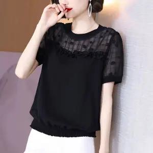 시스루 반팔 티셔츠 상의 줌바 라운드넥 셔링 라인댄스복