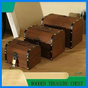 빈티지 나무 어린이 은행 절약 가정 가구, 잠금 보물 상자 플립, 데스크탑 골동품 스타일 보석 상자 선물