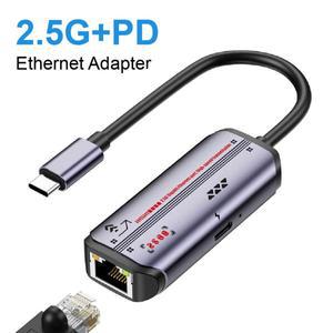100W PD 충전 기능이 있는 2.5G USB 이더넷 어댑터, 타입-C에서 2500Mbps까지 RJ45 네트워크 인터넷 변환기