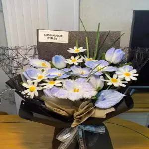 모루꽃다발키트 취미 선물 모루꽃다발만들기 철사 블루