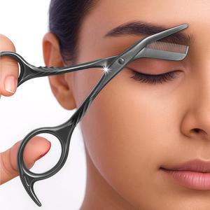 빗이 달린 눈썹 다듬기 가위, 절단기 제모 면도기, 여성용 다듬기, 남성 스타킹 스터퍼 선물(블랙)