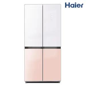 하이얼 433L 글램글라스 4도어 예쁜 양문형 냉장고 HRS445MNWP 핑크 기본설치