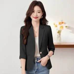 엘럽 여름 캐주얼 여성 재킷 코트 살구색 상의 얇은 정장 반팔 원템1