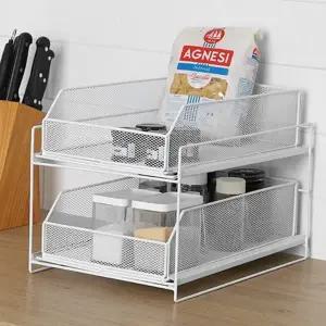 2단 슬라이딩 선반 다용도 메쉬 싱크대 주방 수납 선반 하부장 욕실수납선반 욕실정리선반 서랍형 수납용