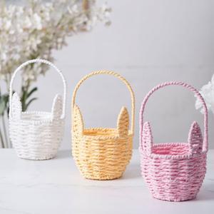 부활절 토끼 바구니 꽃 손잡이 포함 빈 장식 달걀 과일 캠핑 홈 데코