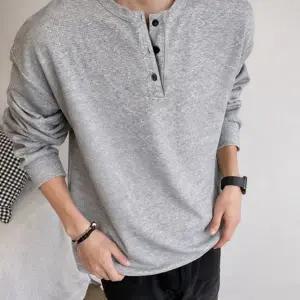 루즈핏 티셔츠 데일리 와플 캐주얼 남성 헨리넥 티셔츠 기본 가을 이너