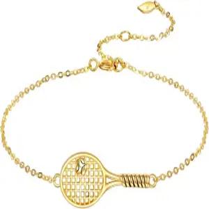 KECHO 14K 솔리드 골드 테니스 라켓 팔찌 펜던트 리얼 주얼리 애호가 여성용 선물