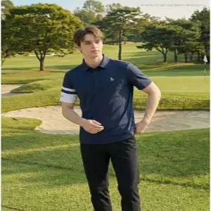 헤지스 골프 26SS [ONLINE EXCLUSIVE] 네이비 남성 소매 포인트 반팔 카라 티셔츠 HUTS6B904N5