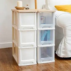 [보노하우스]어반 우드상판 슬림서랍장 3단 (화이트/투명/다크투명) 틈새수납