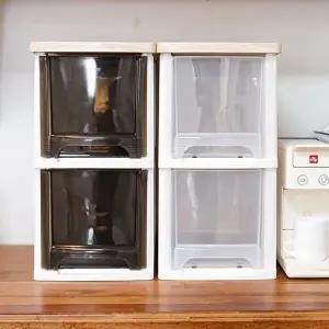 [보노하우스]어반 우드상판 슬림서랍장 2단 (화이트/투명/다크투명) 틈새수납